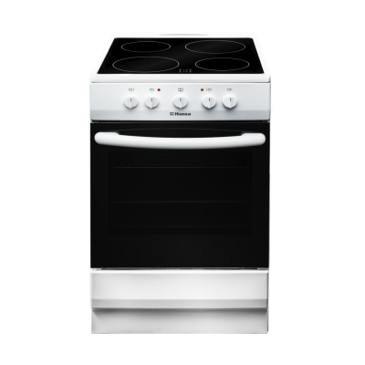 Плита електрична Hansa FCCW53042, White, варильна поверхня з духовкою, поворотні перемикачі, склокерамічна, 4 електричні конфорки, об'єм духовки 67 л, верхній нагрів, нижній нагрів, освітлення, 85x50x60 см
