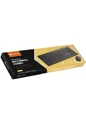 Комплект бездротовий Canyon Black, клавиатура (104 клавіші, 8 мультимедійних кнопок) + миша (оптична, 800/1200/1600 dpi) (CNS-HSETW4-RU)