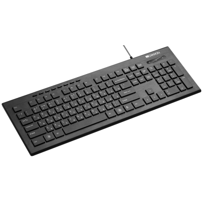 Клавіатура Canyon CNS-HKB2-RU, Black, USB, 104 кнопки, 8 мультимедійних кнопок, тонкий дизайн, декоративне підсвічування з боків клавіатури