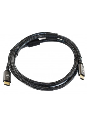 Кабель HDMI - HDMI 2 м Atcom Black, V2.1, Premium, позолочені конектори, феритові фільтри, ПВХ сітка (23782)