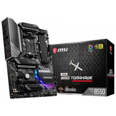 Мат.плата AM4 (B550) MSI MAG B550 TOMAHAWK, B550, 4xDDR4, CrossFire, Int.Video(CPU), 6xSATA3, 2xM.2, 1xPCI-E 16x 4.0, 1xPCI-E 16x 3.0, 2xPCI-E 1x 3.0, ALC1200, RTL8125B + RTL8111H, 7xUSB3.2/6xUSB2.0, HDMI/DP, ATX