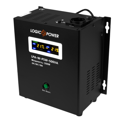 Джерело безперебійного живлення LogicPower LPA-W-PSW-500VA Black, 350 Вт 2A/5A/10A з правильною синусоїдою 12 В, клеми (LPA-W-PSW-500VA)