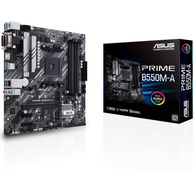 Мат.плата AM4 (B550) Asus PRIME B550M-A, B550, 4xDDR4, Int.Video(CPU), 4xSATA3, 2xM.2, 1xPCI-E 16x 4.0, 2xPCI-E 1x 3.0, ALC887 8xUSB3.2/4xUSB2.0, VGA/DVI-D/HDMI, MicroATX