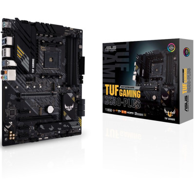 Мат.плата AM4 (B550) Asus TUF GAMING B550-PLUS, B550, 4xDDR4, CrossFire, Int.Video(CPU), 6xSATA3, 2xM.2, 1xPCI-E 16x 4.0, 1xPCI-E 16 3.0, 1xM.2 (Key E), ALC S1200A, RTL8125B, 8xUSB3.2/6xUSB2.0, HDMI/DP, ATX