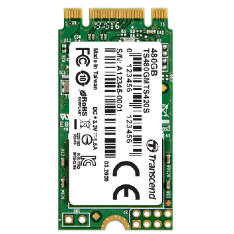 Твердотільний накопичувач M.2 480Gb, Transcend S420, SATA3, 3D TLC, 560/500 MB/s (TS480GMTS420S)