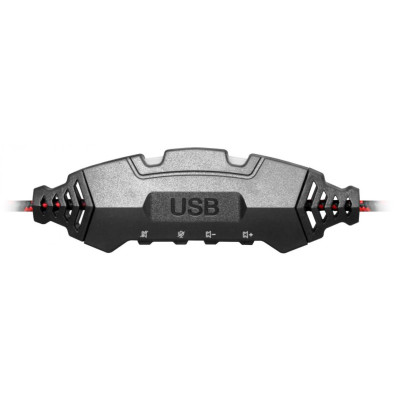 Навушники Defender Warhead G-450 USB, Black/Red, динаміки 40 мм, світлодіодне підсвічування, регулятор гучності на кабелі, 32 Ом, 115 дБ, 2.3 м (64146)