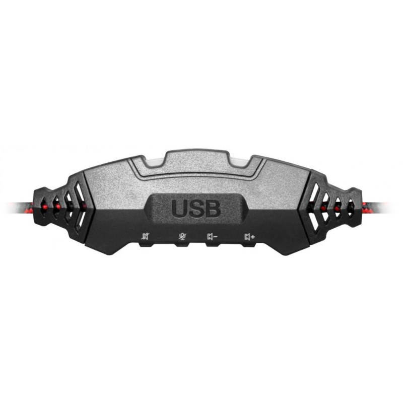 Навушники Defender Warhead G-450 USB, Black/Red, динаміки 40 мм, світлодіодне підсвічування, регулятор гучності на кабелі, 32 Ом, 115 дБ, 2.3 м (64146)