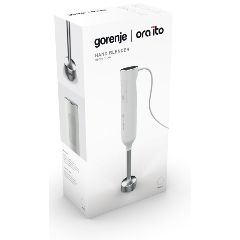 Блендер Gorenje HB600ORAW White, 600W, занурювальний, 2 швидкості, насадки ніжка-блендер