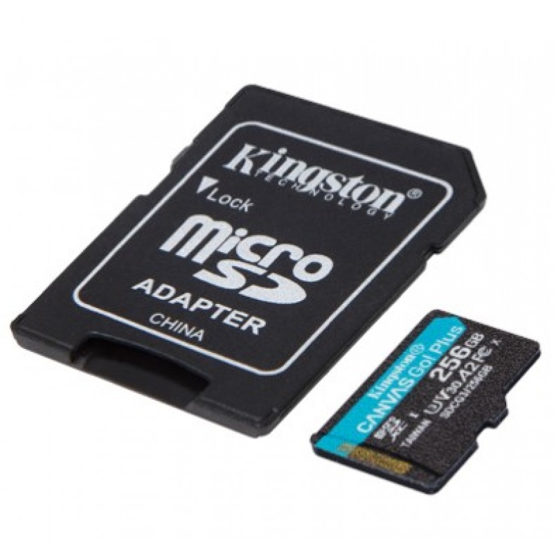 Карта пам'яті microSDXC, 256Gb, Class 10 UHS-I U3 V30 A2, Kingston Canvas Go! Plus, SD адаптер, 170/90 MB/s (SDCG3/256GB)