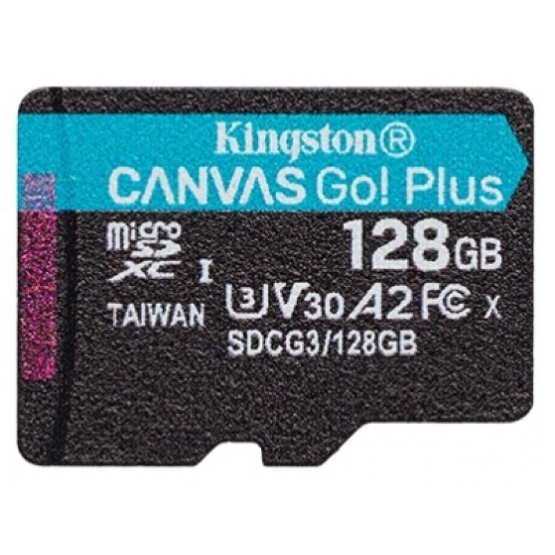 Карта пам'яті microSDXC, 128Gb, Class 10 UHS-I U3 V30 A2, Kingston Canvas Go! Plus, без SD адаптера, 170 / 90 MB/s (SDCG3/128GBSP)
