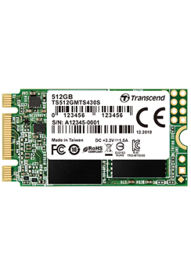Твердотільний накопичувач M.2 512Gb, Transcend 430S, SATA3, 3D TLC, 560/500 MB/s, формат 2242 (42 мм) (TS512GMTS430S)