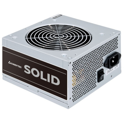 Блок живлення 400 Вт, Chieftec SOLID, Silver, 80+ Standart, Active PFC, 120 мм, 3xMolex / 5xSATA / 1xPCI-E 6+2-pin / 1xMB 20+4-pin / 1xCPU 4+4-pin, захист AFC/OPP/OVP/SCP/SIP/UVP (GPP-400S)