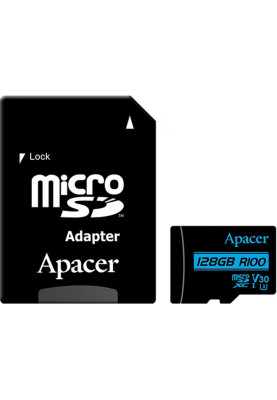 Карта пам'яті microSDXC, 128Gb, Class10 UHS-I U3 V30, Apacer, SD адаптер (AP128GMCSX10U7-R)