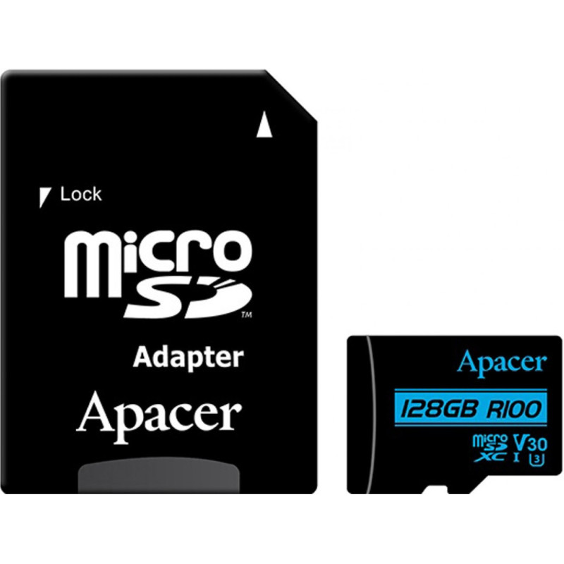 Карта пам'яті microSDXC, 128Gb, Class10 UHS-I U3 V30, Apacer, SD адаптер (AP128GMCSX10U7-R)