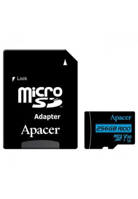 Карта пам'яті microSDXC, 256Gb, Class10 UHS-I U3 V30, Apacer, SD адаптер (AP256GMCSX10U7-R)
