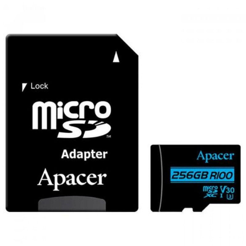 Карта пам'яті microSDXC, 256Gb, Class10 UHS-I U3 V30, Apacer, SD адаптер (AP256GMCSX10U7-R)