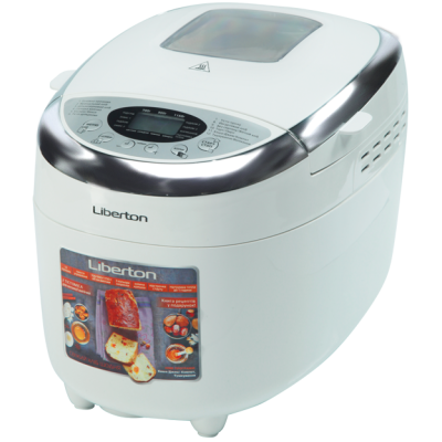 Хлібопіч Liberton LBM-8211 White 850W, 2 тістоміса, макс.вага випічки 1.15 кг, 12 програм, дисплей, 3 ступеня вибору кольору скоринки, оглядове вікно, підтримка температури