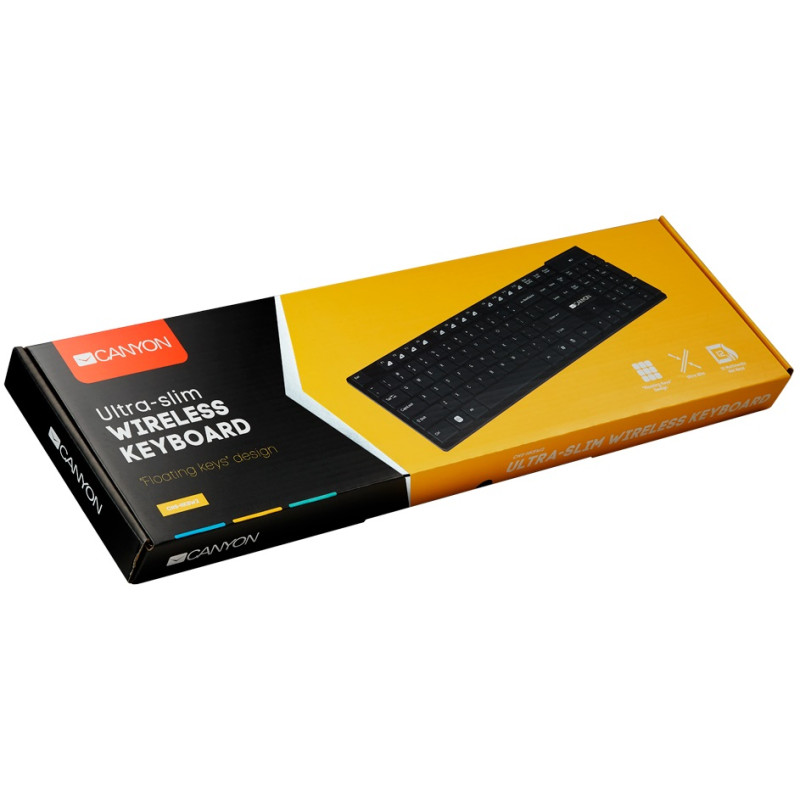 Клавіатура Canyon CNS-HKBW2-RU, Black, USB, бездротова, компактна, 104 кнопки, 12 мультимедійних кнопок