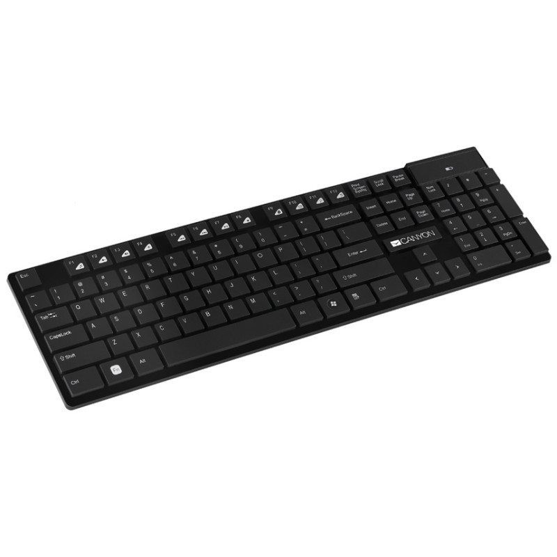 Клавіатура Canyon CNS-HKBW2-RU, Black, USB, бездротова, компактна, 104 кнопки, 12 мультимедійних кнопок