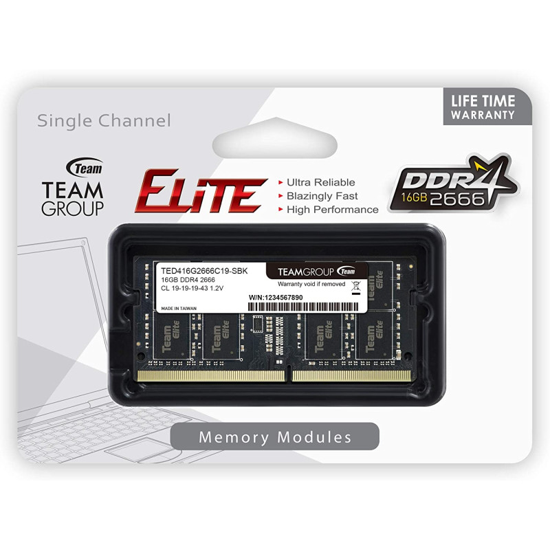 Пам'ять SO-DIMM, DDR4, 16Gb, 2666 MHz, Team, 1.2V, CL19 (TED416G2666C19-S01)