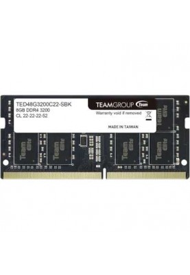 Пам'ять SO-DIMM, DDR4, 8Gb, 3200 MHz, Team, 1.2V, CL22 (TED48G3200C22-S01)