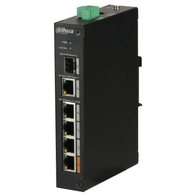 Комутатор Dahua DH-PFS3106-4ET-60, Black, 4-портовий, POE, 4x10/100 Base-T PoE, Hi-PoE 60 Вт, металевий корпус
