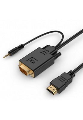 Адаптер HDMI (M)-VGA (M), Cablexpert, Black, 3 м, аудіокабель для передачі стереозвуку (A-HDMI-VGA-03-10)
