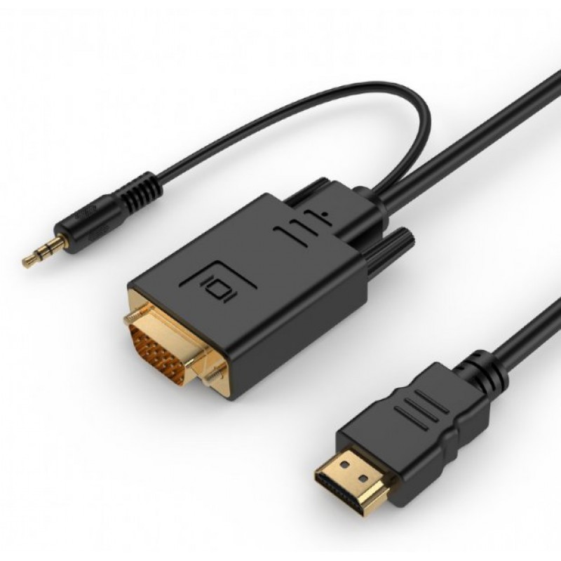 Адаптер HDMI (M) - VGA (M), Cablexpert, Black, 5 м, аудіокабель для передачі стереозвуку (A-HDMI-VGA-03-5M)