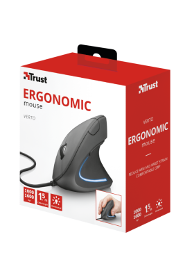 Миша Trust Verto Ergonomic, Black, USB, оптична, 1000/1600 dpi, в ергономічному вертикальному виконанні, 6 кнопок, світлодіодне блакитне підсвічування, 1.5 м (22885)