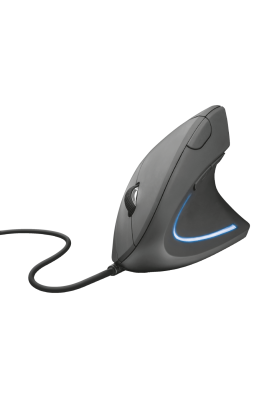 Миша Trust Verto Ergonomic, Black, USB, оптична, 1000/1600 dpi, в ергономічному вертикальному виконанні, 6 кнопок, світлодіодне блакитне підсвічування, 1.5 м (22885)