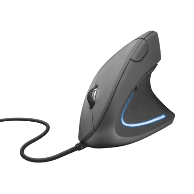Миша Trust Verto Ergonomic, Black, USB, оптична, 1000/1600 dpi, в ергономічному вертикальному виконанні, 6 кнопок, світлодіодне блакитне підсвічування, 1.5 м (22885)