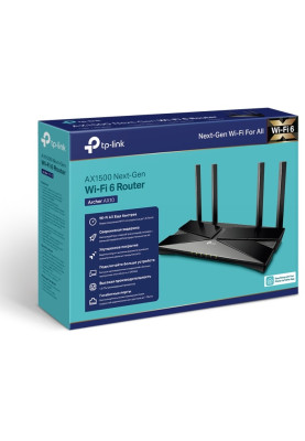 Роутер TP-LINK Archer AX10, Black, Wi-Fi 802.11a/b/g/n/ac/ax, до 1501 Mb/s, 2.4/5GHz, 4x100/1000 Mb/s, RJ45 100/1000Mb/s (Gb ), 4 зовнішні знімні антени
