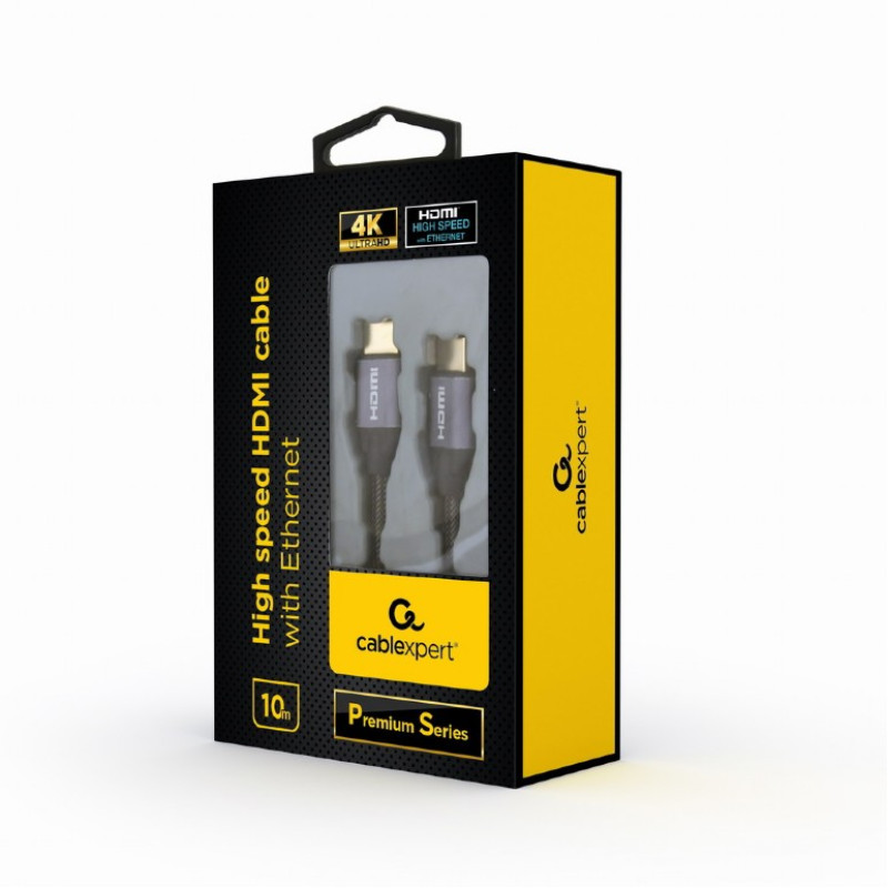 Кабель HDMI - HDMI 10 м Cablexpert Black/Gray, V2.0, позолочені конектори (CCBP-HDMI-10M)