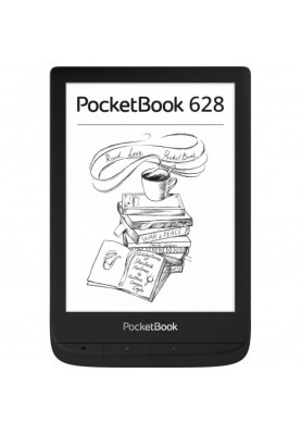 Електронна книга 6" PocketBook 628, Ink Black, WiFi, 758x1024 (E Ink Carta), 512Mb/8Gb, сенсорний екран, 16 градацій сірого, 212 DPI, сенсорна панель, підсвічування екрану SMARTlight, microSD (до 32Gb), 1500 mAh, microUSB, 161.3x108x8 мм (PB628-P-C