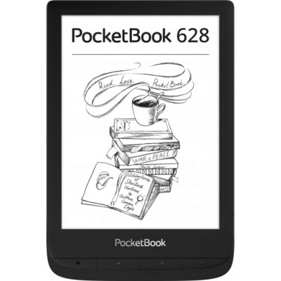 Електронна книга 6" PocketBook 628, Ink Black, WiFi, 758x1024 (E Ink Carta), 512Mb/8Gb, сенсорний екран, 16 градацій сірого, 212 DPI, сенсорна панель, підсвічування екрану SMARTlight, microSD (до 32Gb), 1500 mAh, microUSB, 161.3x108x8 мм (PB628-P-C