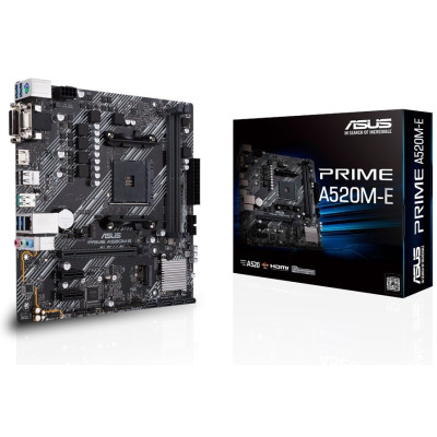 Мат.плата AM4 (A520) Asus PRIME A520M-E, A520, 2xDDR4, Int.Video(CPU), 4xSATA3, 1xM.2, 1xPCI-E 16x 3.0, 2xPCI-E 1x 3.0, ALC887, RTL8111H, 7xUSB3.2/6xUSB2.0, VGA/DVI-D/HDMI, MicroATX