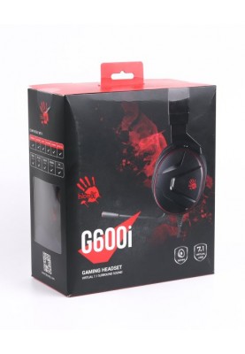 Навушники Bloody G600i Black, игрові з мікрофоном, Hi Fi, підтримка звуку 7.1, Mini jack + внешняя звуковая карта USB adaptor, накладні (G600i)