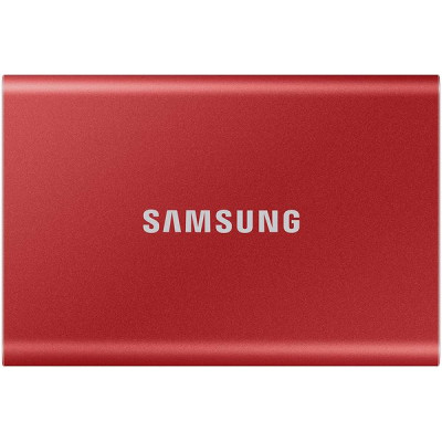 Зовнішній накопичувач SSD, 500Gb, Samsung Portable SSD T7, Red, USB 3.2, 3D TLC, 1050/1000 MB/s, металевий корпус, 256-бітове шифрування AES, 85 x 57 x 8 мм, 58 г (MU-PC500R/WW)