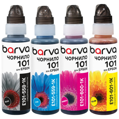 Комплект чорнил Barva Epson L4150, L4160, L6160, L6170, L6190, Black Pigment / Cyan / Magenta / Yellow, 4x100 мл, флаконы OneKey (E101-1K-MP)