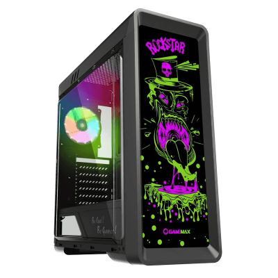 Корпус GameMax RockStar Black, без БЖ, Mid Tower, ATX / Micro ATX / Mini ITX, 2xUSB 2.0, 1xUSB 3.0, 1x120 мм RGB Fan, прозора бічна панель з акрилу, 4.4 кг