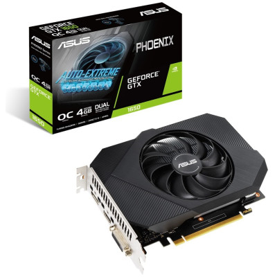 Відеокарта GeForce GTX 1650, Asus, PHOENIX OC, 4Gb GDDR6, 128-bit, DVI/HDMI/DP, 1665/12000 MHz, 6-pin (PH-GTX1650-O4GD6-P)