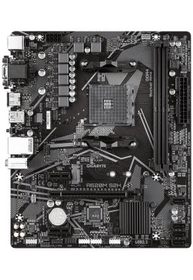 Мат.плата AM4 (A520) Gigabyte A520M S2H, A520, 2xDDR4, Int.Video(CPU), 4xSATA3, 1xM.2, 1xPCI-E 16x 3.0, 2xPCI-E 1x 3.0, ALC887, RTL8111H, 6xUSB3.2/6xUSB2.0, VGA/DVI-D/HDMI, MicroATX