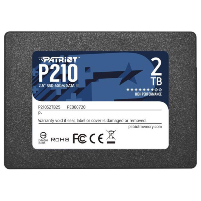 Твердотільний накопичувач 2Tb, Patriot P210, SATA3, 2.5", 3D TLC, 520/430 MB/s (P210S2TB25)