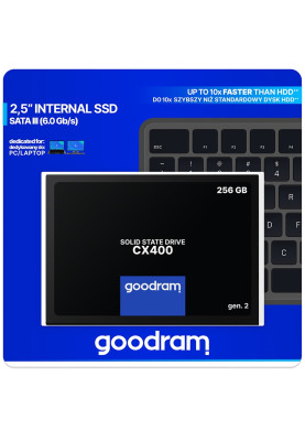 Твердотільний накопичувач 256Gb, Goodram CX400 (Gen.2), SATA3, 2.5", 3D TLC, 550/480 MB/s (SSDPR-CX400-256-G2)