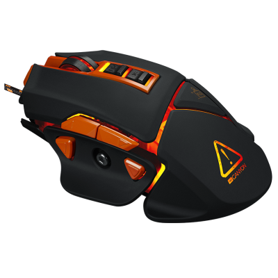 Миша Canyon GM-6 "Hazard", Black, USB, оптична, 800 - 6400 dpi, LED-підсвічування, 9 програмованих кнопок, вбудований модуль пам'яті, 4 знімних додаткових вантажу по 5 г, покриття “Twin Surface”, 1.7 м (CND-SGM6N)