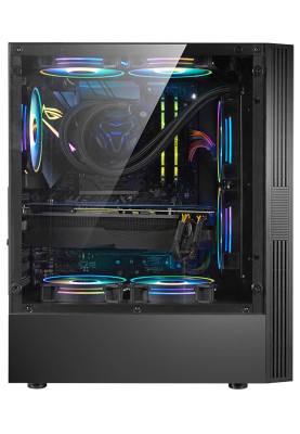 Корпус 2E Gaming RUNA, Black, без БЖ, Midi Tower, для ATX / Micro ATX / mini-ITX, 1x120 Fan ARGB, бічна панель із загартованого скла (2E-G2107)