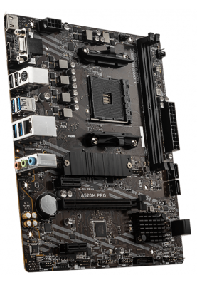 Мат.плата AM4 (A520) MSI A520M PRO, A520, 2xDDR4, Int.Video(CPU), 4xSATA3, 1xM.2, 1xPCI-E 16x 3.0, 2xPCI-E 1x 3.0, ALC892, RTL8111H, 6xUSB3.2/6xUSB2.0, VGA/HDMI/DP, MicroATX
