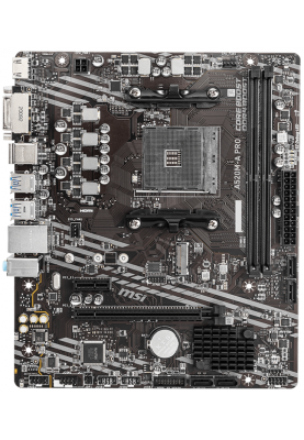 Мат.плата AM4 (A520) MSI A520M-A PRO, A520, 2xDDR4, Int.Video(CPU), 4xSATA3, 1xM.2, 1xPCI-E 16x 3.0, 1xPCI-E 1x 3.0, ALC892, RTL8111H, 6xUSB3.2/6xUSB2.0, DVI-D/HDMI, MicroATX