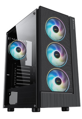 Корпус 2E Gaming VIRTUS Black, без БЖ, Mid Tower, для ATX / Micro ATX / Mini ITX, 2xUSB 2.0, 1xUSB 3.0, 3x120 ARGB Fan, бічна панель із загартованого скла (2E-G3301)