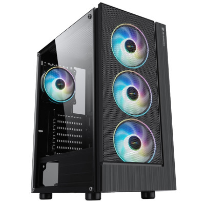 Корпус 2E Gaming VIRTUS Black, без БЖ, Mid Tower, для ATX / Micro ATX / Mini ITX, 2xUSB 2.0, 1xUSB 3.0, 3x120 ARGB Fan, бічна панель із загартованого скла (2E-G3301)